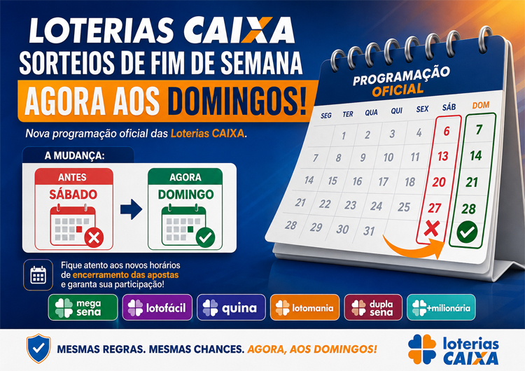 Sorteios deixam o sábado e passam a acontecer aos domingos